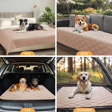 Водонепроникний килимок для собак Luciphia 132x208 см (Хакі Беж) з протиковзким покриттям для захисту дивану, ліжка, авто. Міцний, машинне прання.