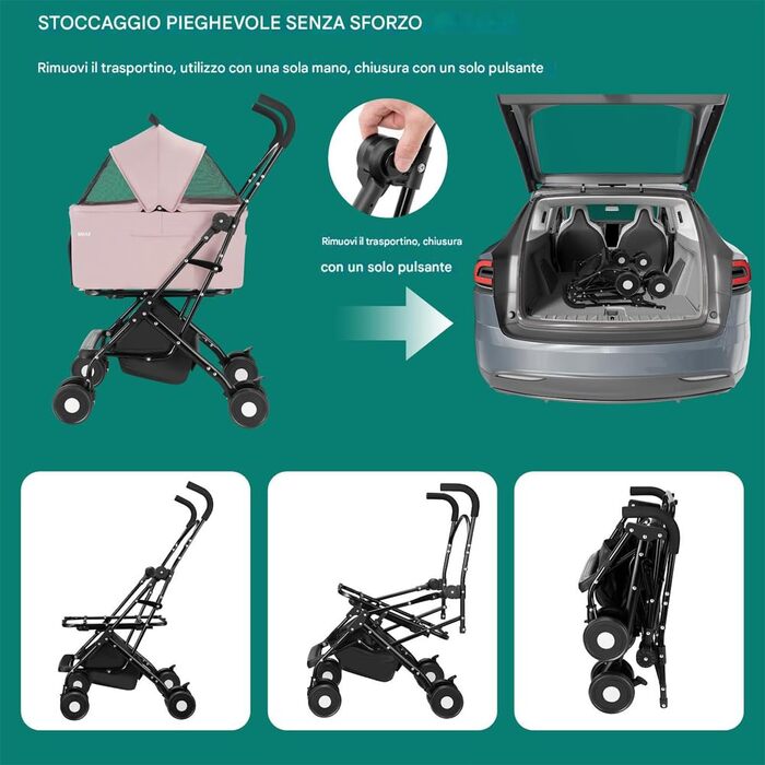 Дитяча та переносна візок для тварин BAKAJI 2 в 1, 40 кг, знімний кошик для перенесення та зберігання (Рожевий)