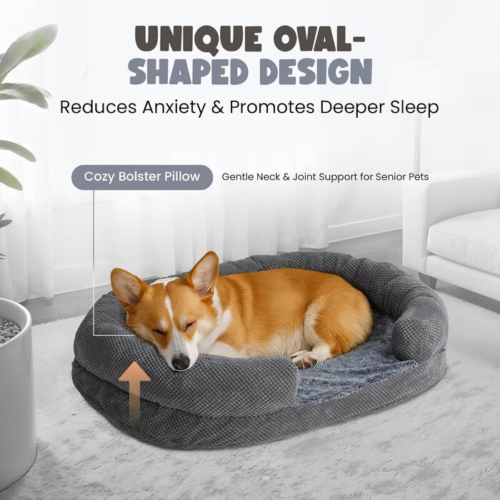 Ортопедичне ліжко для собак середніх порід, овальне диван-ліжко з бортиками та м'яким пінопластом з ефектом 