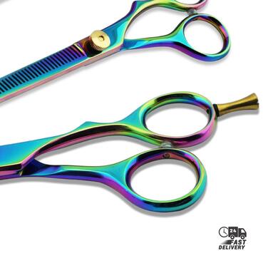 Професійний набір перукарських ножиць – 14 см, ножиці для стрижки волосся, ножиці для проріджування, ножиці для текстурування з регульованим болтом, багатокольорові, гострі перукарські ножиці
