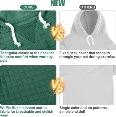 Світшот для маленьких собак BEAUTYZOO з кишенями, одяг для собак, для хлопчиків та дівчаток, вафельна тканина, бавовна з ламінуванням, XL (Спина: 61см, Груди: 86см, Шия: 53см), темно-зелений