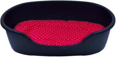 Корзина для собак Adena, 110 x 74 см, антрацит + подушка з принтами крапок, червона, 110 x 74 x 30 см