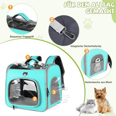 Рюкзак для котів та маленьких собак ALLSOPETS, дихаючий, з фронтальною відкриванням та страхувальним ремінцем, для подорожей, походів та прогулянок (М'ятно-зелений)