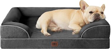 Ортопедичне ліжко для собак EHEYCIGA, 76x51 см, Memory Foam, середніх порід, миється, вологостійке, з високим бортиком, темно-сірий колір