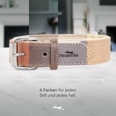 Нашийник для собак Freudentier® Amstelpark з повного зерна шкіри, комфортний, Made in EU, 27.5-38 см, сіро-коричневий