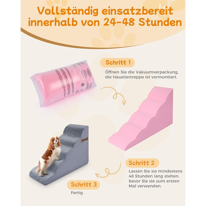 Сходинки для собак 5-ступеневі, 60 см - для дивана та високого ліжка, з антиковзким покриттям, підходять для маленьких тварин та котів з артритом