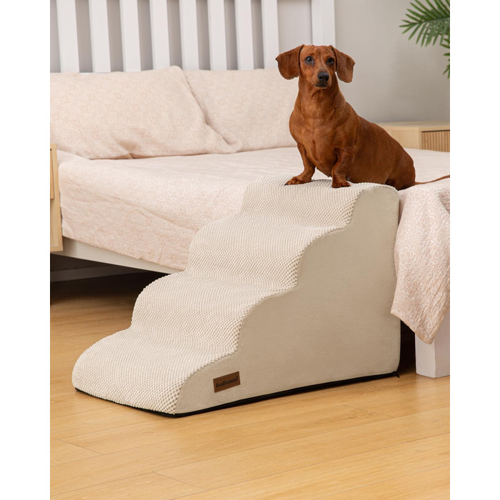 Сходинки для собак та котів на ліжко/диван, 4-х ступінчасті, з антиковзним покриттям, зручні та довговічні (26x15.7x17.4 см, Бежевий)