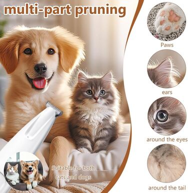 Триммер для собак VSSHE: професійний, безшумний, вологостійкий, з LED-підсвічуванням, акумуляторний, для догляду за лапами, очима, вухами, обличчям та тілом собак та котів