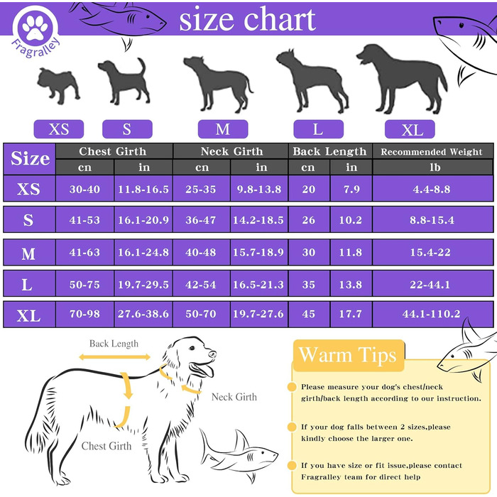 Жилет для плавання для собак Fragralley Shark, Ripstop, для плавання та катання на човнах, жилет для собак з чудовою плавучістю та ручкою для порятунку, підходить для собак маленьких, середніх та великих порід (X-Small, фіолетовий акула)