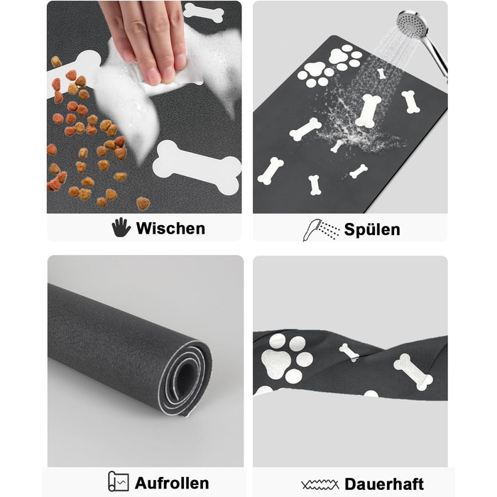 Підкладка під миску для собак та котів, чорна, 40x60 см: нековзна, швидковисихаюча, легко миється