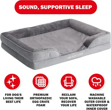 Ортопедичне лежанка для собак з ефектом пам'яті, велика, сріблясто-сіра, водонепроникна, знімні чохли (XL)