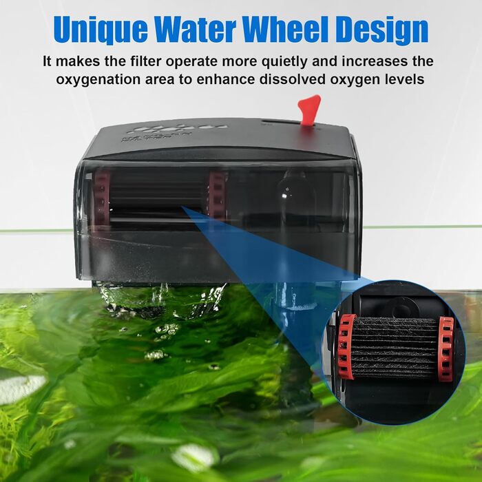 Акваріумний фільтр Fishkeeper: Зовнішній фільтр з Bio-Rad, регульована продуктивність, фільтр-рюкзак для акваріума, з поверхневим скиммером, 8W (5W, 300 л/год)
