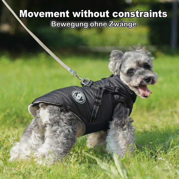 Теплий зимовий одяг для собак M+ чорного кольору: куртка, жилетка, одяг для маленьких собак, водонепроникний, з відбиваючими елементами