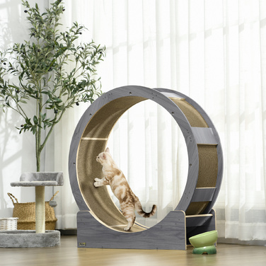 PawHut Cat Balance Bike Беговел для кішок 91 см з гальмом, кігтеточкою, котячим колесом для здорових фізичних навантажень, релаксації, сірий | Аосом