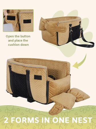 Автокрісло для собак маленьких порід, переноска для собак до 5,9 кг, з м'яким, знімним, миючим подушкою (Колір: Коричневий)