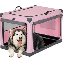 Складаний контейнер Petsfit для собак XL, тканинна переноска з посиленим каркасом, 3 двері, легка для транспортування, рожева