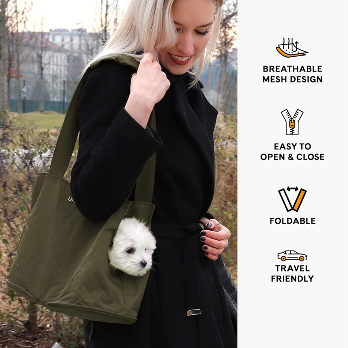 Сумка-переноска для собак Lazy Dog, зелена, L 35 x B 15 x H 25 см - легка та складна