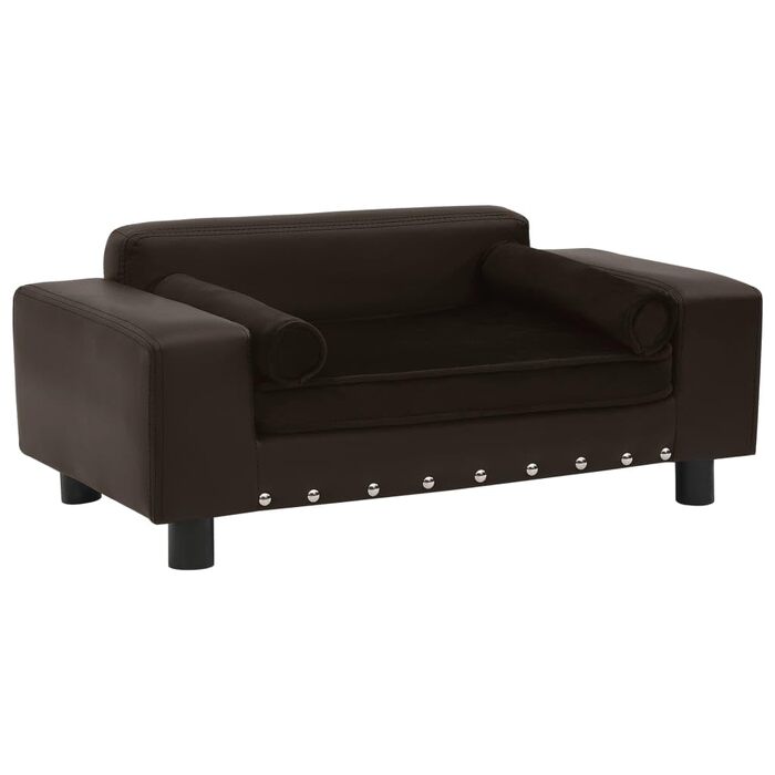 Ліжко-софа для собак vidaXL, 81x43x31 см, плюш та штучна шкіра, коричневий колір
