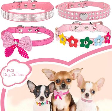 Нашийник для собак та котів Suiecuor, 4 шт., з блискітками, рожевий, S