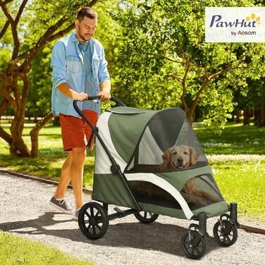 PawHut Будка-перевозка для собак та котів, розкладний, до 30 кг, з подушкою, сіткою, кишенями, гальмами (темно-зелений)