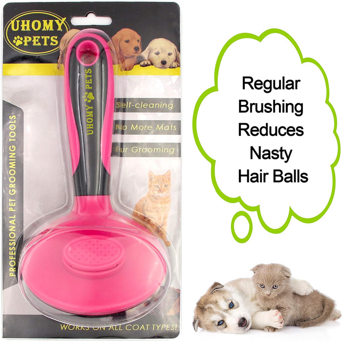 Uhomy Щітка для грумінгу домашніх тварин, самоочисна, для собак та котів, видаляє ковтуни та бруд
