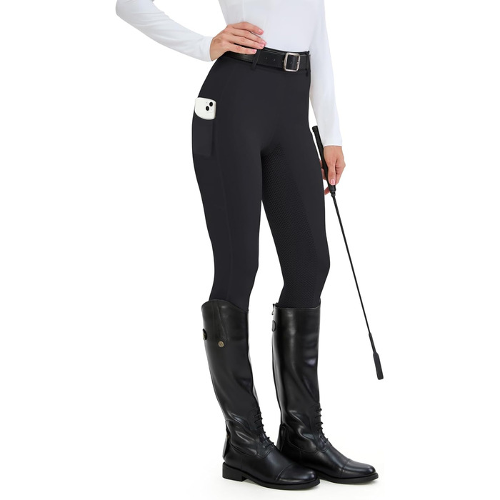 Легінси для верхової їзди HMILES для жінок, повний силіконовий покриття, висока талія, еластичні, з кишенею для телефону та петлями для ременя, сірі, розмір S