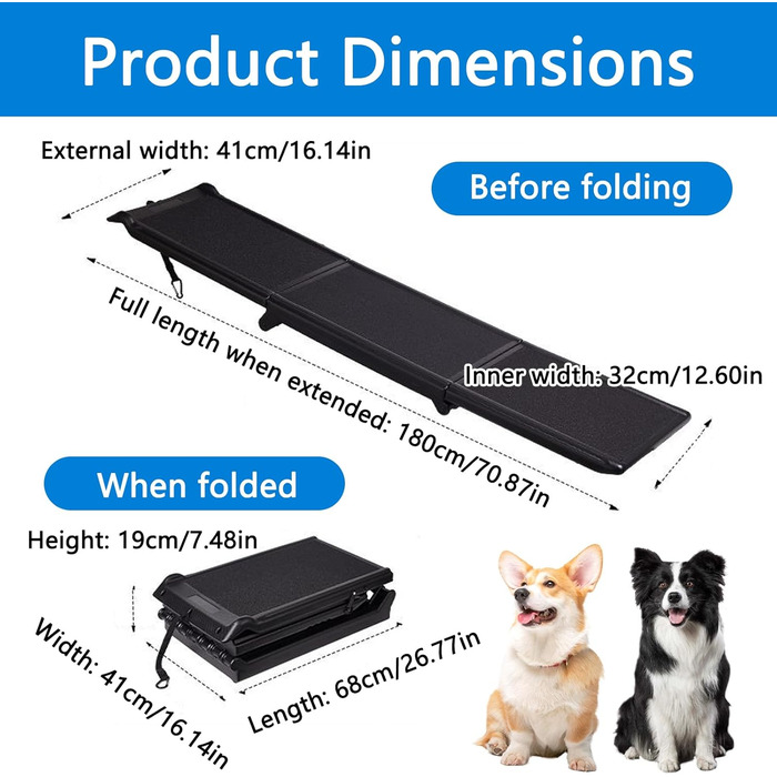 Рампа для собак Premium, 180 см, для авто, SUV, вантажівки, складна, 70 кг, антиковзка