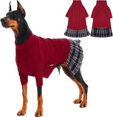 Теплий зимовий пуловер для собак великих порід IECOii з діркою для повідка, червоний, XXXL (80 см)
