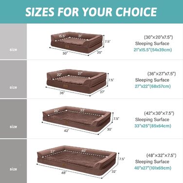 Ортопедичне ліжко для собак маленьких порід, водонепроникне диван-ліжко з бортиками, з підтримуючою піною, знімний та пральний чохол, водонепроникне дно, антиковзаюче (M 91*69*19 см, Колір: Коричневий)