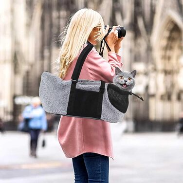 PETCUTE Сумка-переноска для собак та котів, сіра, з регульованим дном та безпечною повідком