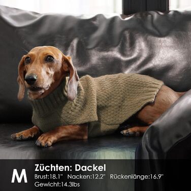 Пуловер з коміром-стійкою для собак, теплий пуловер для такс, зимовий теплий пуловер, в'язаний пуловер, в'язаний жакет, пуловер для собак, для померанського шпіца, хакі, розмір M, хакі