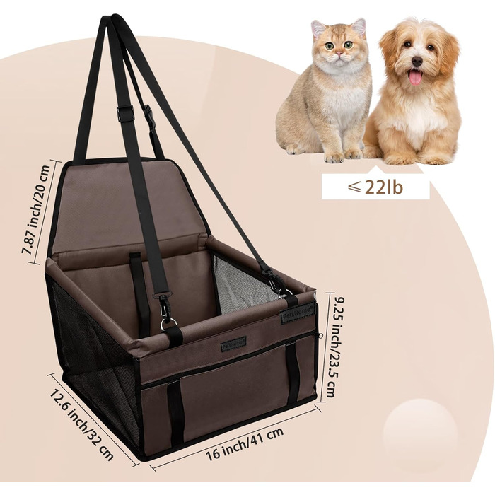 Складане автокрісло для собак PetsHome, водонепроникне, дихаюче, оксфордська сумка для подорожей для малих і середніх собак, цуценят та домашніх тварин, колір: кава