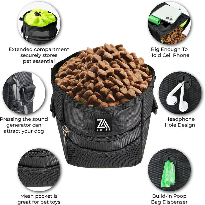 Сумка для ласощів для собак Leckerlibeutel: зручна сумка для цуценят з регульованим ремінцем, кліпсою для пояса, дозатором кульок та кишенями на блискавці та на шнурку