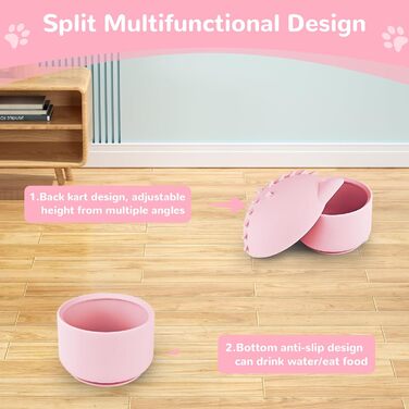 Підвищений годівниця для котів - годівниця для повільного годування, регульована висота, силікон, рожева
