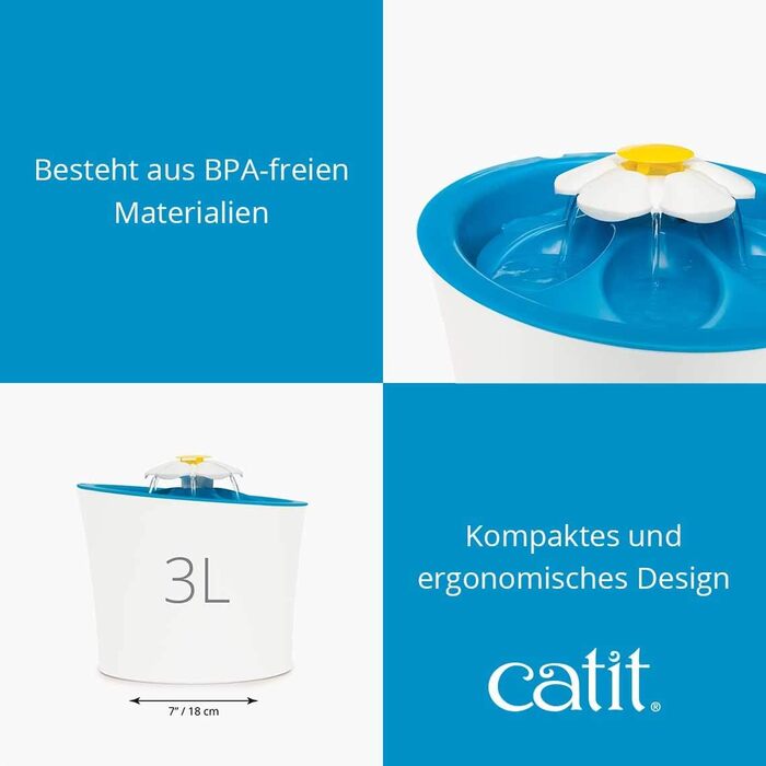Автоматичний фонтан для котів Catit Flower з LED, 3 л, білий/синій