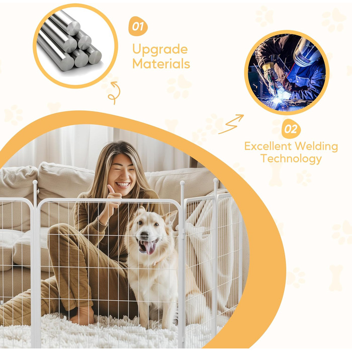 Вольєр для собак HealSmart, 61 см, 8 панелей, міцний метал, портативний, для дому та вулиці, для кемпінгу, двору, автодому, садово-паркових насаджень, приватності, тераси, білий