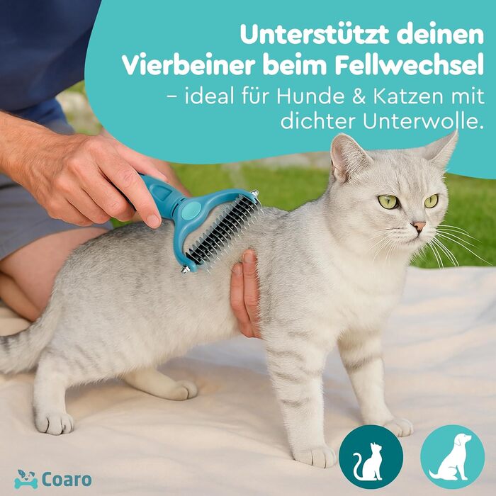 Підшерстова щітка для собак та котів з двосторонніми лезами для легкого догляду за шерстю – неслизька ручка для надійного захвату – професійна щітка для видалення підшерстка