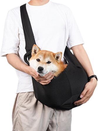 Чорна сумка-переноска для собак та цуценят, регульований ремінь, для прогулянок та подорожей