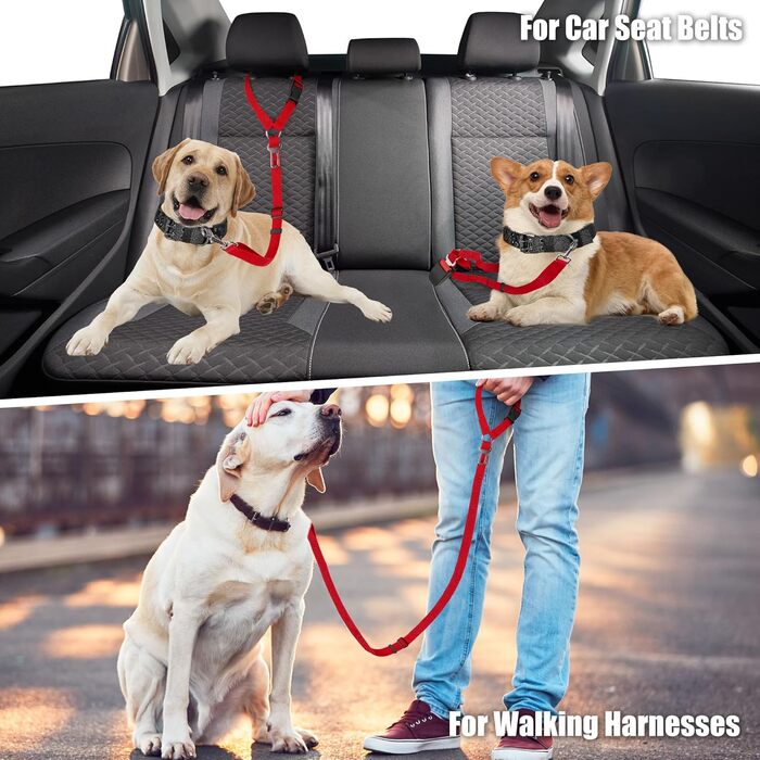 Автомобільний поводок-лямка для собак, котів та інших домашніх тварин. Поводок на голову, безпечний, міцний, червоний.