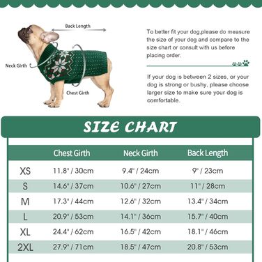 Пуловер для собак та котів Kuoer на зиму з малюнком сніжинок, теплий, для маленьких та середніх порід, з коміром-стійкою (зелений, M)