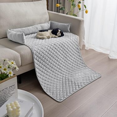 М'яке ліжко-софа для собак та котів з велюру, неслизьке, миється, 90x120 см, сірий