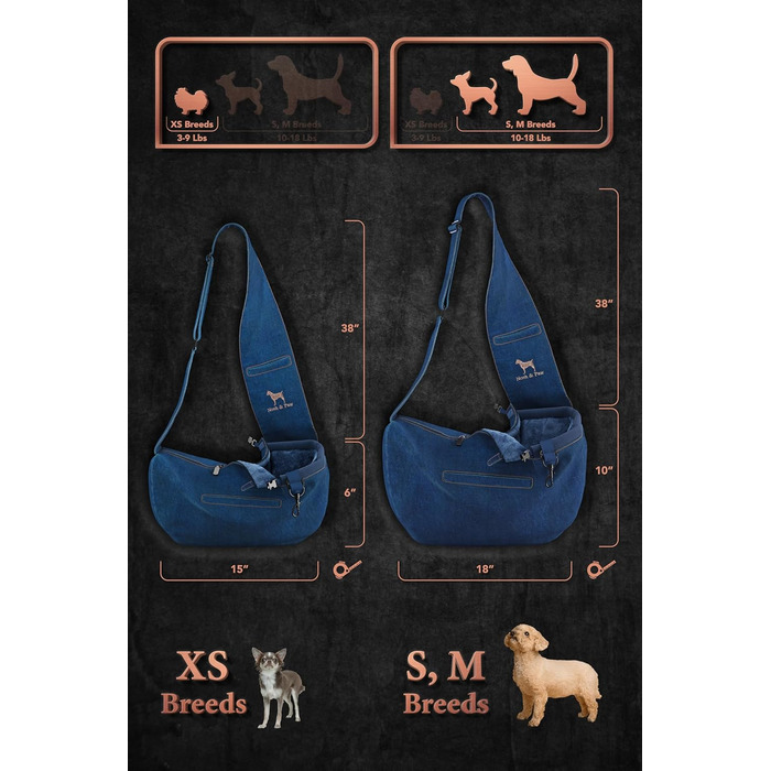 Сумочка для собак Noah & Paw до 10 кг, преміум денім, регульований ремінь, м'яке хутро, 3 системи безпеки