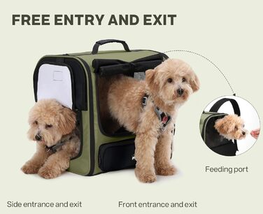 Рюкзак-переноска для котів та маленьких собак Pecute, темно-зелений. З вентиляцією, міцний, ергономічний, для подорожей, кемпінгу та походів.