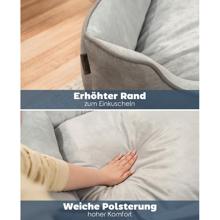 Ліжко для собак Lionto 2-в-1 з м'яким входом, зручне лежання для собак та котів, 60x50 см, подушка для собак у легкому догляді з ефектом замші, сірий L 60 x W 50 x H 22 см Темно-сірий/Світло-сірий