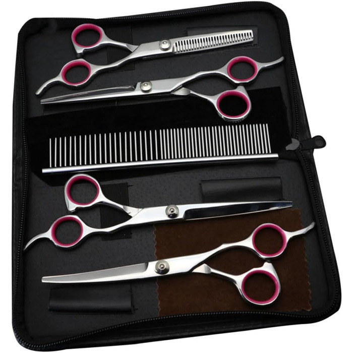 Набір для грумінгу домашніх тварин: ножиці для собак та котів (вигнуті, прямі, зубчасті) та гребінець для догляду за шерстю