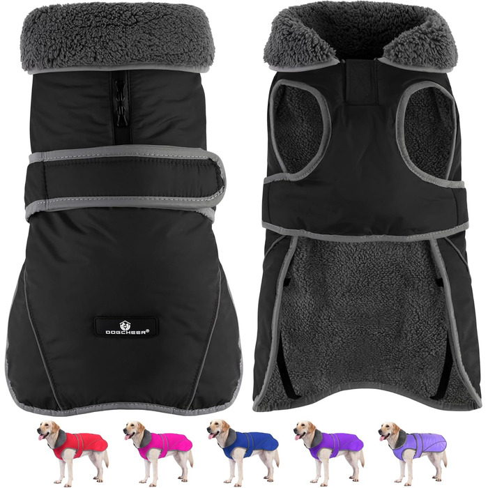 Зимовий теплий одяг для собак Dogchee: куртка з флісовим коміром, тепла та зручна, для малих, середніх та великих собак, чорна, розмір XXL (обхват грудей 78-100 см, довжина спини 61 см)