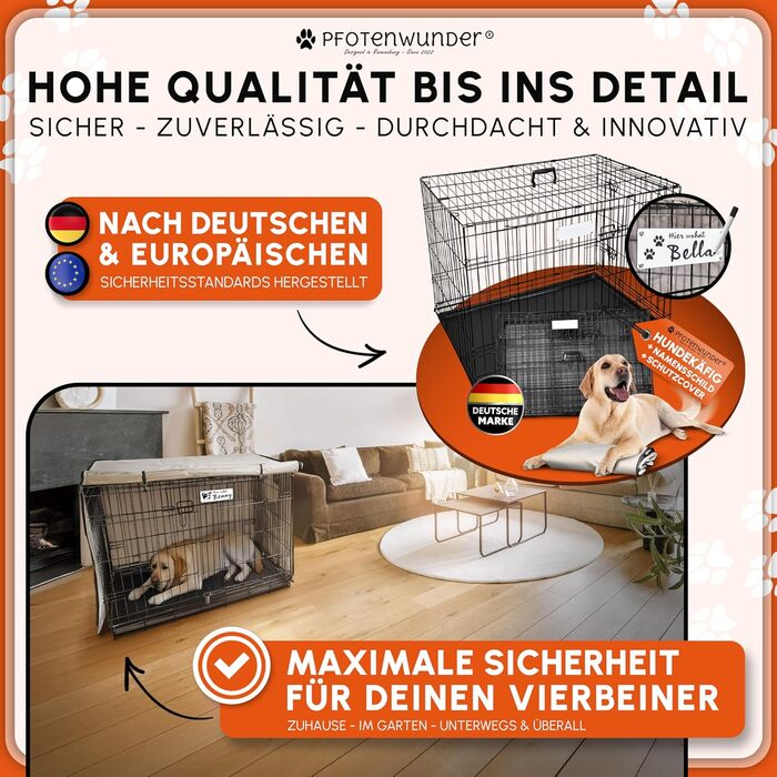 Клітка для собак Pfotenwunder® для дому, сітчаста переносна коробка для собак у 3 розмірах, 2 двері + 1 кришка, 1 посібник з навчання, переносна клітка для собак, авто клітка для собак з дротяною сіткою (107*71*77,5 см) - середній розмір