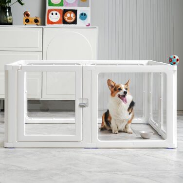 Клітка-вигул для цуценят Kerhouze, 8 шт., 60 см, прозора, для собак, котів, кроликів та інших дрібних тварин, з фіксуючою дверцятами, біла