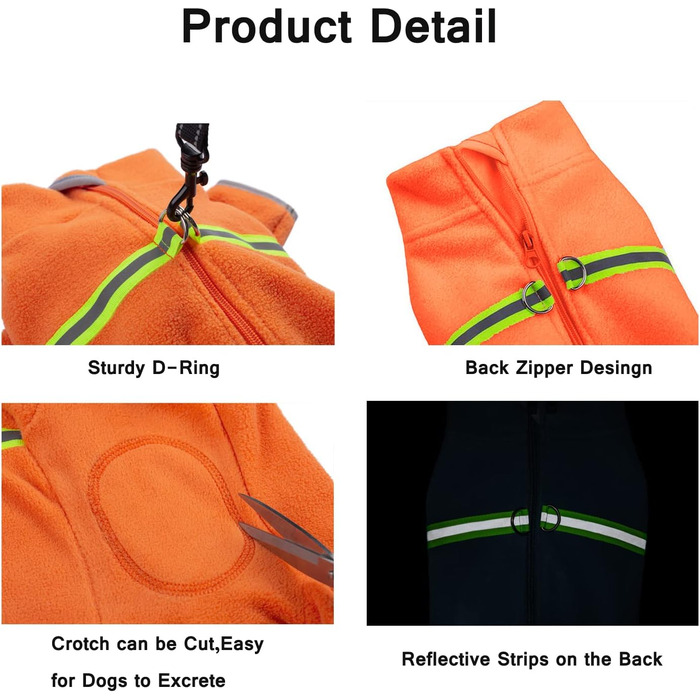 Зимовий одяг для маленьких собак: теплий зимовий костюм-піжама з флісу з блискавкою (Оранжевий, розмір L)