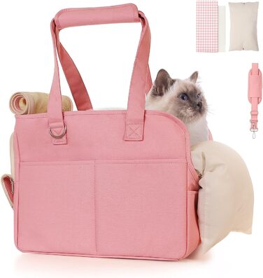 Трансформер для котів та собак, переноска для тварин, м'яка, складна, для маленьких та середніх котів, цуценят до 6,8 кг, миється, дихає, переноска для цуценят 16.5'L x 7.5'W x 12.5'H (15'L x 7'W x 10'H, рожева)